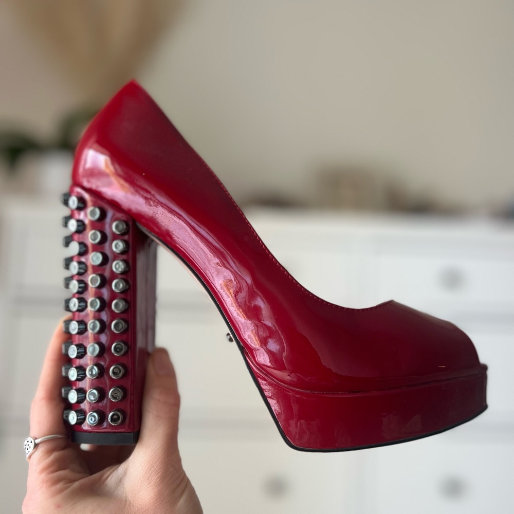 Red Studded Platform Heels